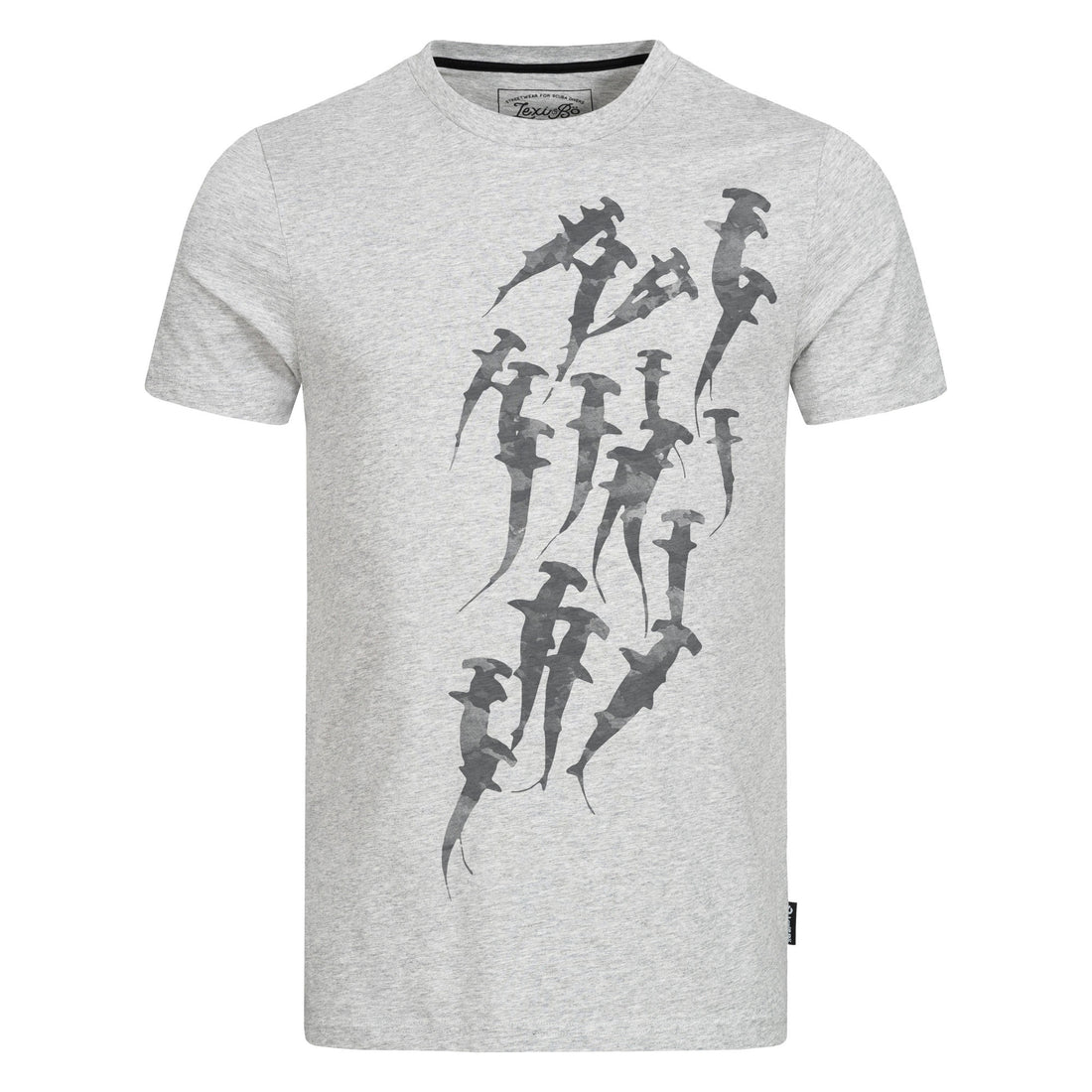 Hammerhead Swarm Herren-T-Shirt in Grau Melange mit Hammerhai-Motiv