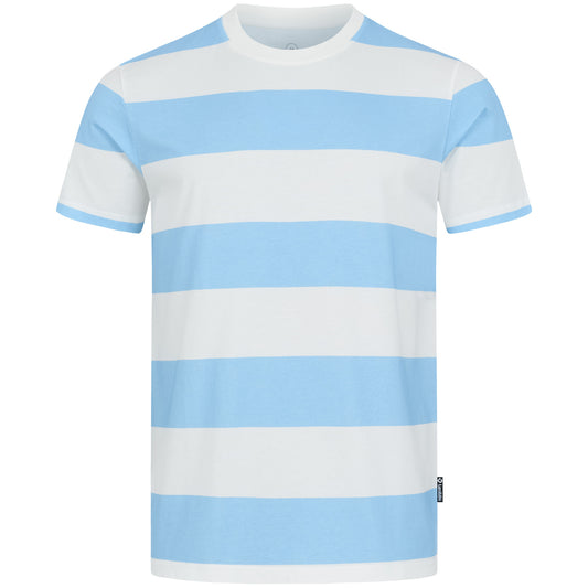 Herren T-Shirt Stripes Airy Blue mit breiten Querstreifen