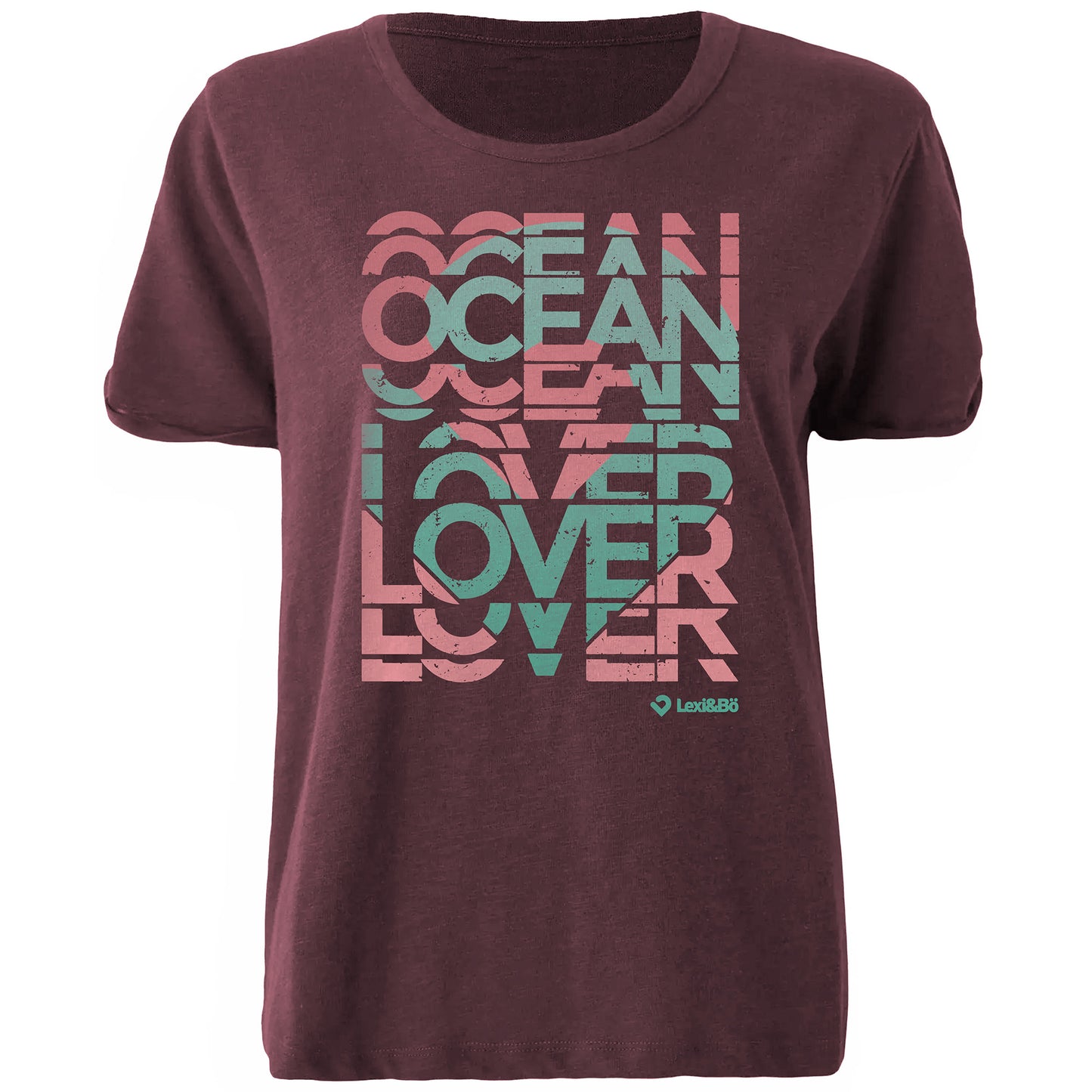 Ocean Lover Damen Oversized T-Shirt in Windsor Wine mit Frontprint