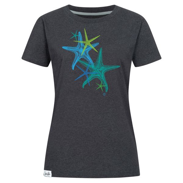 Dark gray t-shirt for women with eco friendly starfish print
