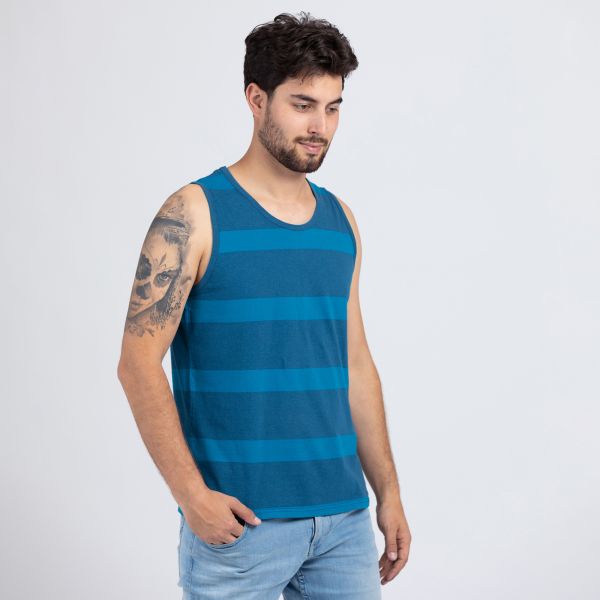 Two-tone blue striped men's tank top with regular fit 