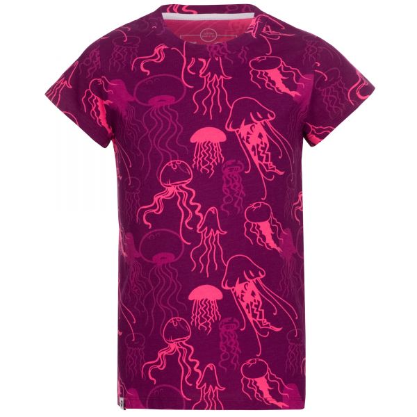 Kids-T-Shirt mit Quallen-Allover-Print in den Farben Magenta Purple und Pink Peacock