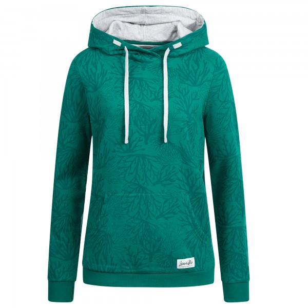 Hoodie for women with coral allover print in the colour Quetzal Green