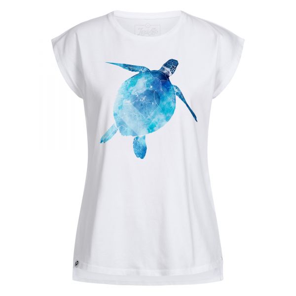 Hey Dude - White Ladies Beach T-Shirt with Sea Turtle Print, Round Neck and Short Sleeve