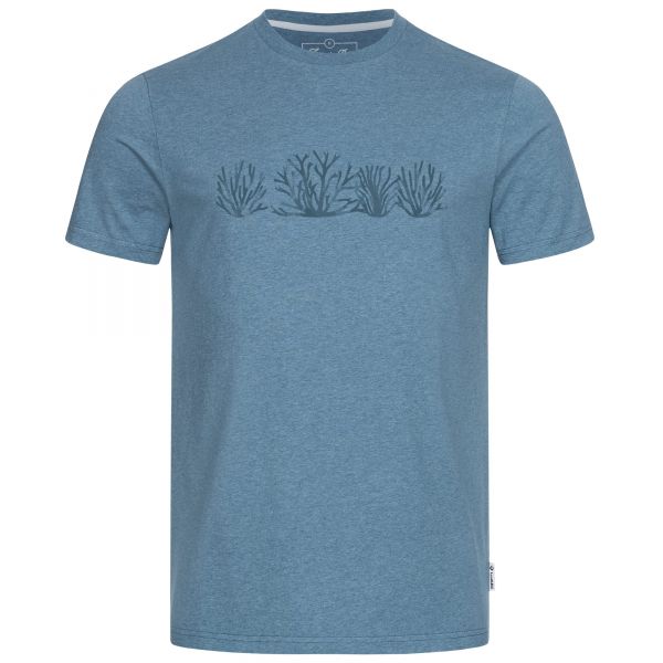 Men's T-shirt in blue melange with subtle coral stripe print