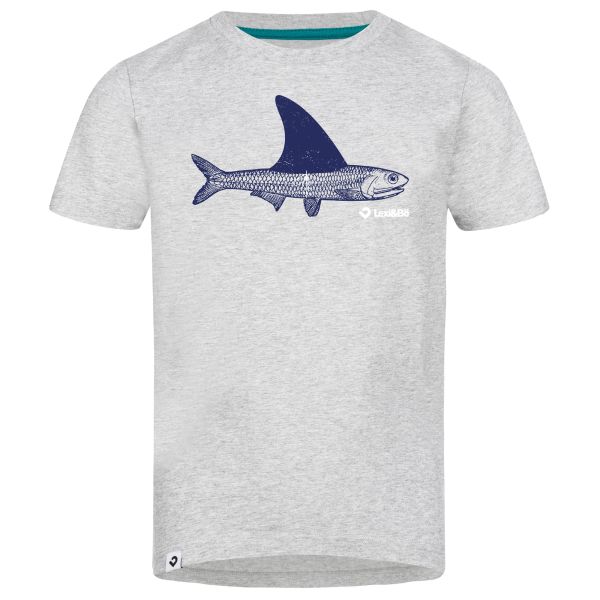 Cooles Kids Shirt in grau melange mit Sardinen Print getarnt als Hai