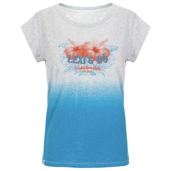 Ladies' melange T-shirt with light grey-blue colour gradient and gorgeous floral print