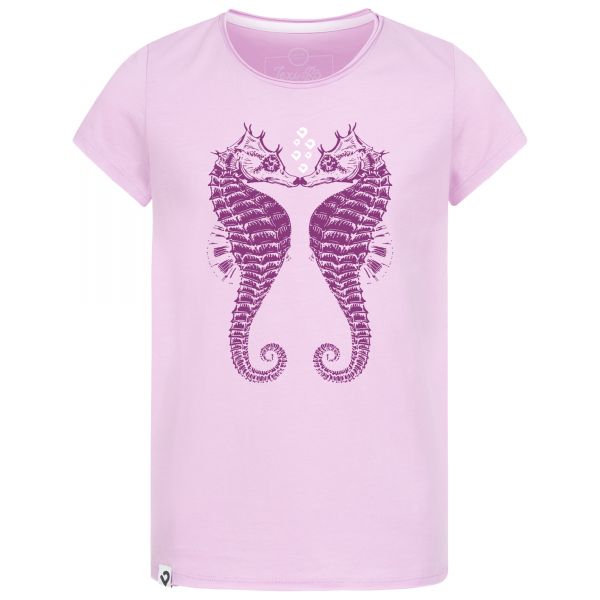 Kissing Seahorses kids t-shirt in pink with frayed sleeves