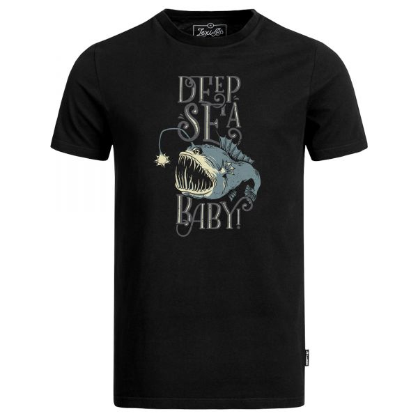 Men's black t-shirt with print "Deep Sea Baby!" and deep sea frogfish design