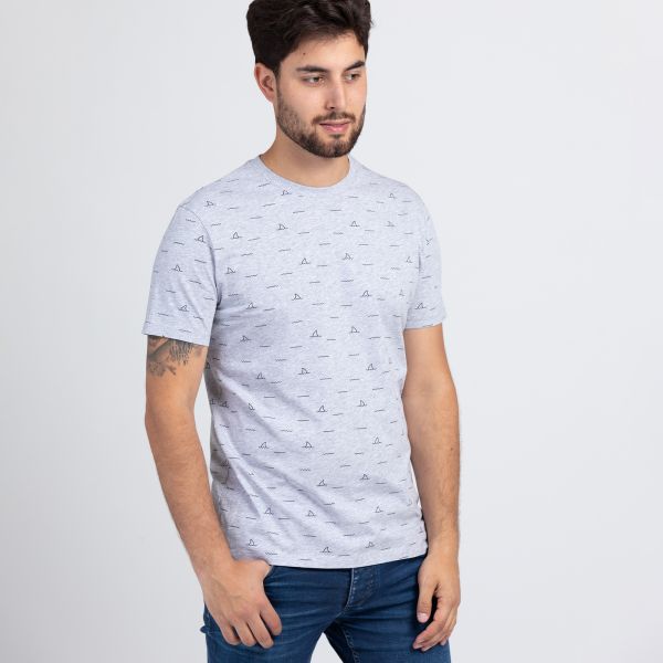 Herren T-Shirt in der Farbe Grau-Melange mit dezentem Shark Fin-Allover-Print