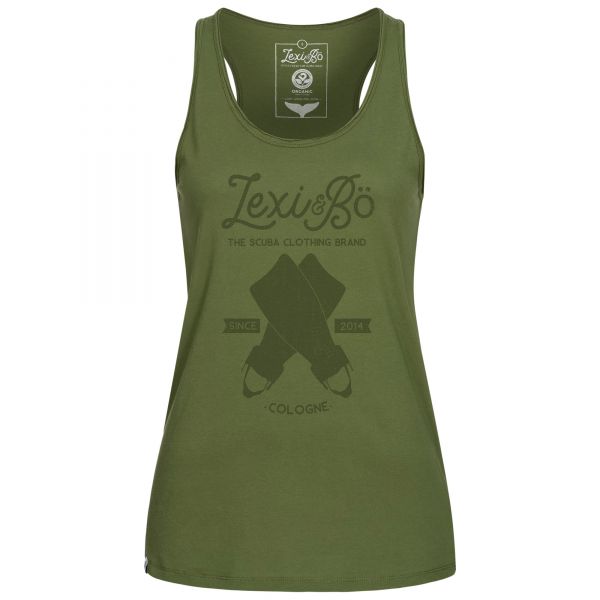Grünes Longsize Racerback-Tank-Top für Damen mit Taucher-Flossen-Print aus Bio-Baumwolle